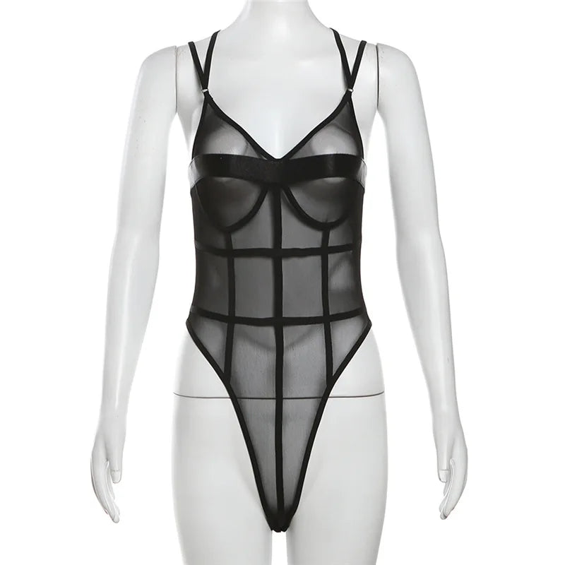 #PB Backless Mesh Sheer Bodysuit - passionbarn.com